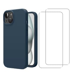 Capa iPhone 15 e 2 películas de proteção - Silicone - Azul