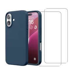 Capa iPhone 16 e 2 películas de proteção - Silicone - Azul