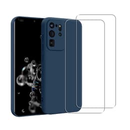 Capa Galaxy S20 Ultra 5G e 2 películas de proteção - Silicone - Azul