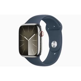 Apple Watch Series 9 (2023) GPS + Celular 45 mm - Aço inoxidável Prateado - Bracelete desportiva Azul