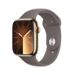 Apple Watch Series 9 (2023) GPS + Celular 45 mm - Aço inoxidável Dourado - Bracelete desportiva Preto